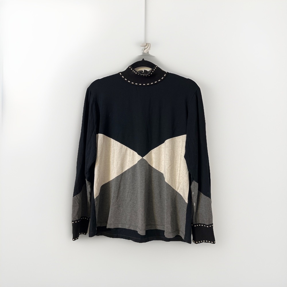 Haes Brasil Womens Sweater Size GG Large‎ Black Gray Tan Collor Block Top
